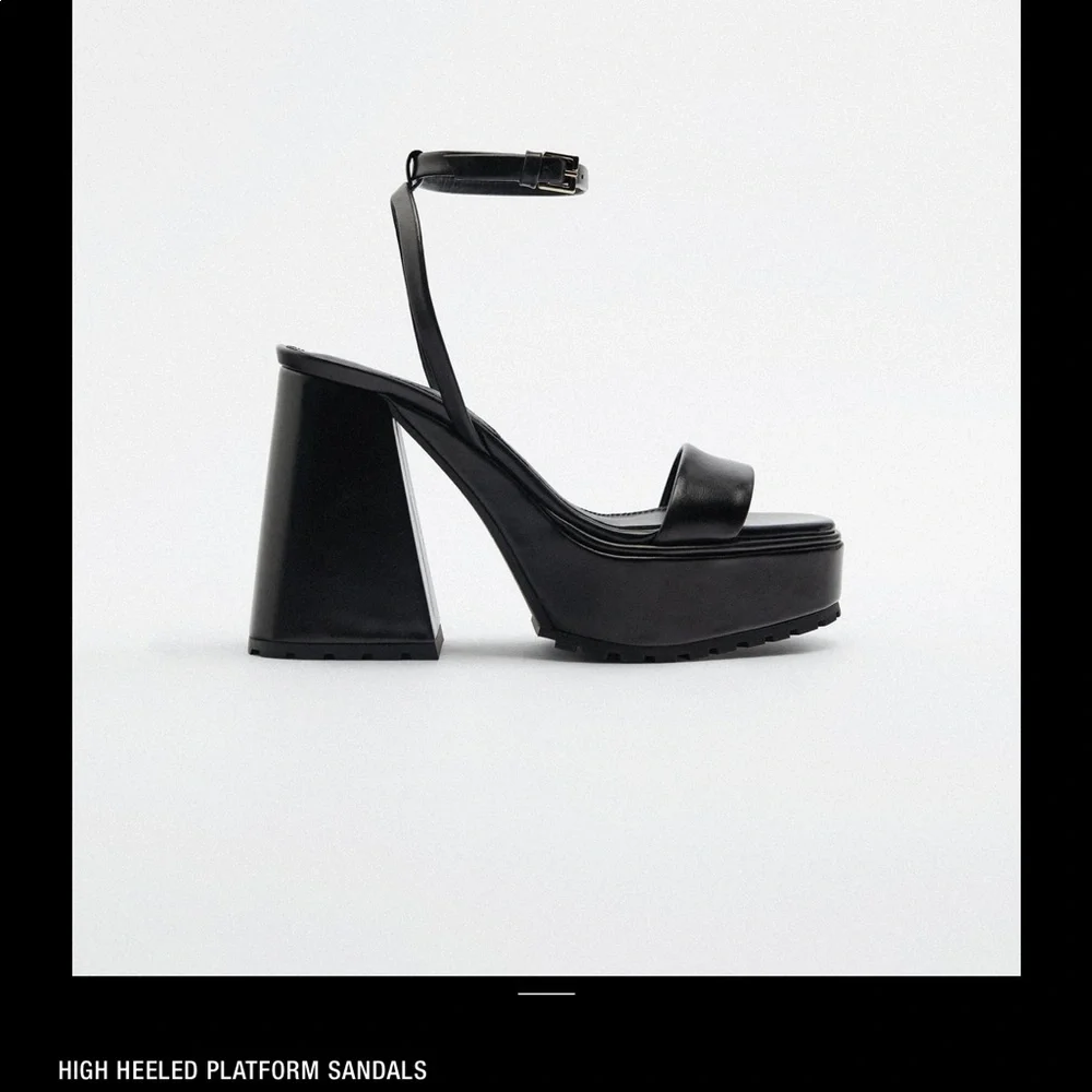 Zara leather chunky heel platforms sandals - Picture 2 of 10